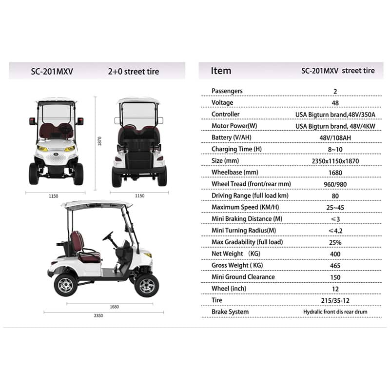 Suncart SC-201MXV ECO 2+0 Street Lithium Battery Golf Cart