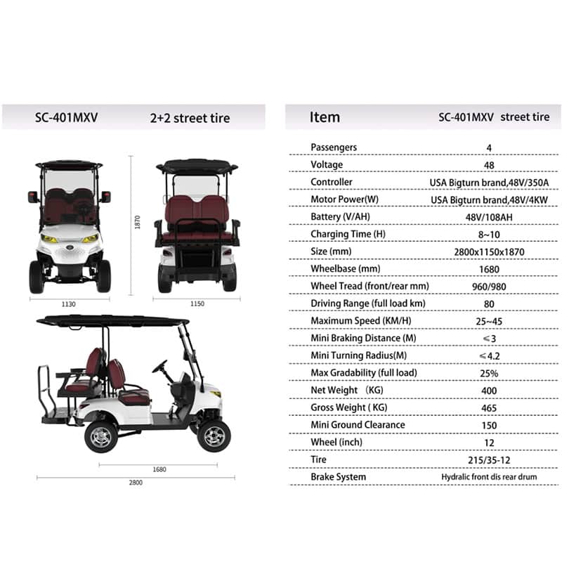 Suncart SC-401MXV ECO 2+2 Street Lithium Battery Golf Cart