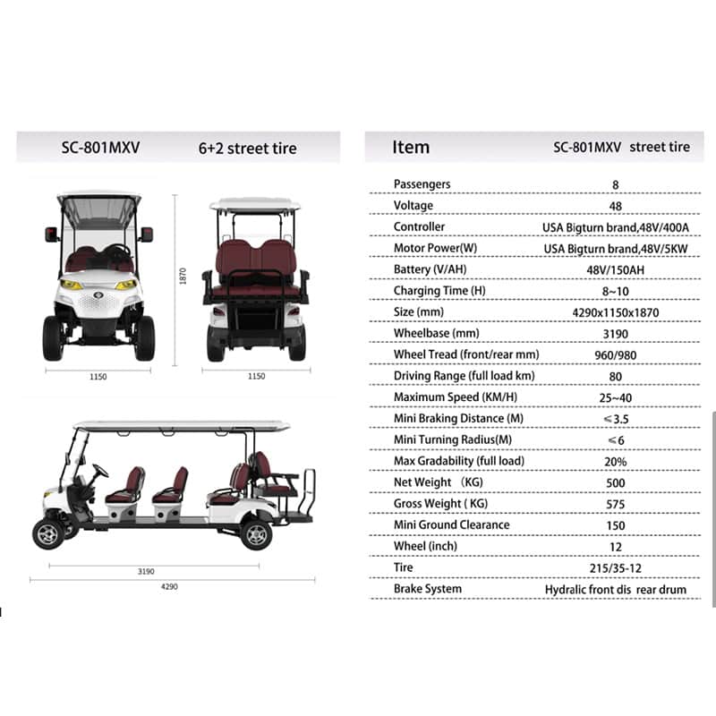 Suncart SC-801MXV ECO 6+2 Street Lithium Battery Golf Cart