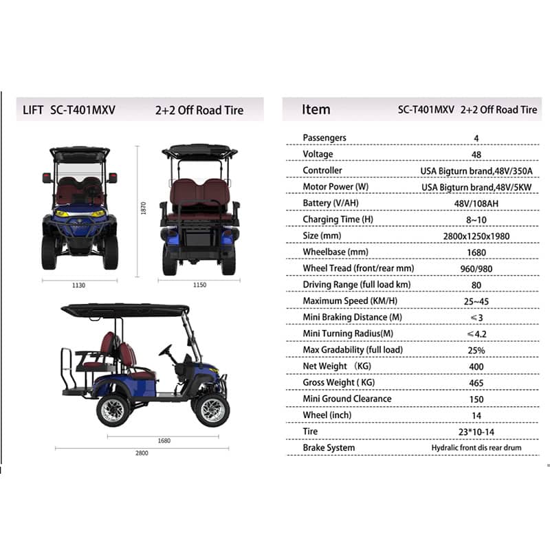 Suncart SC-T401MXV LIFT 2+2 Offroad Street Lithium Battery Golf Cart