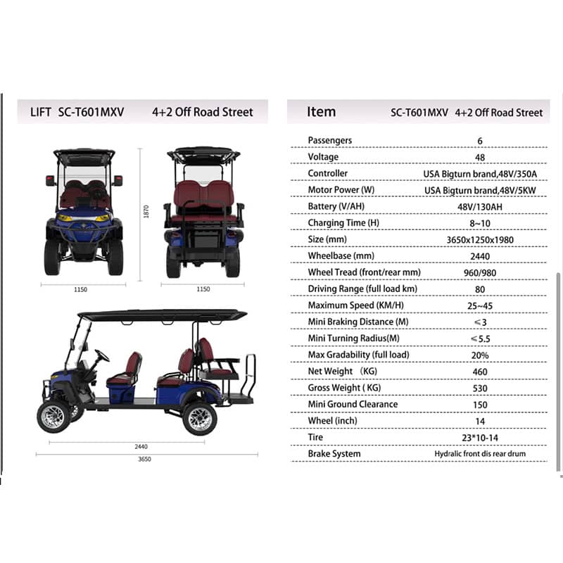 Suncart SC-T601MXV LIFT 4+2 Offroad Street Lithium Battery Golf Cart